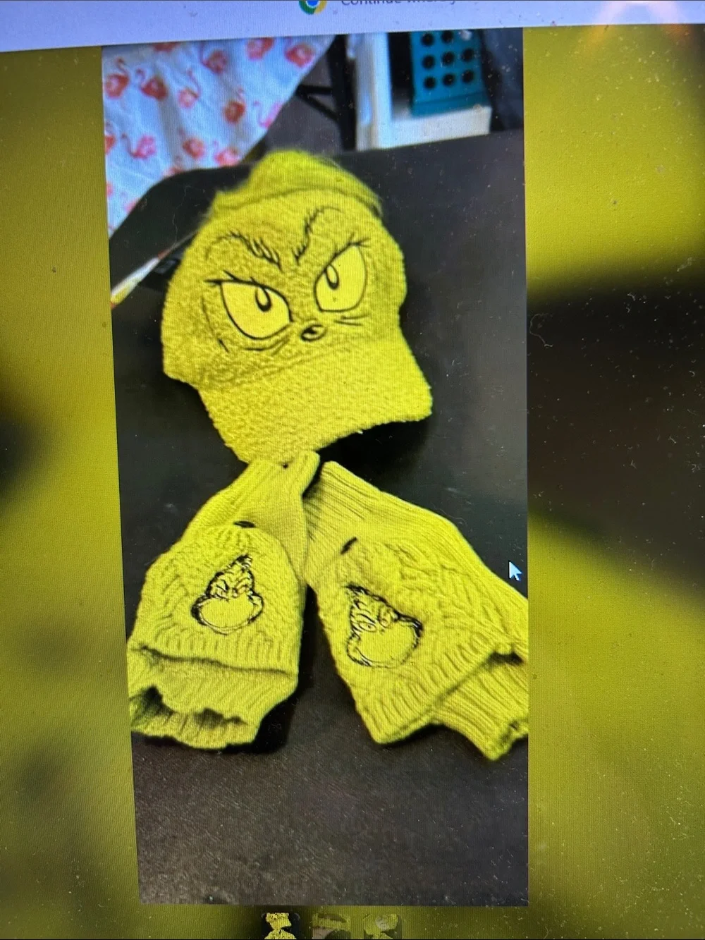 Kids cross posted Lime Green Grinch Knit Beanie and Mittens Set